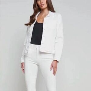 L’AGENCE Distressed White Stretch Denim Jacket Size XS MSRP $350